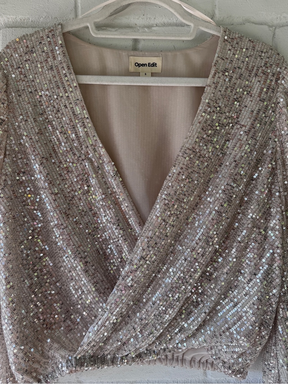OPEN EDIT Sequin Long-Sleeve Wrap Blouse - Womens SMALL *NWT* - Picture 2 of 13
